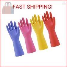 Rubber Kitchen Dishwashing Gloves - 4 Pairs Colorful Reusable Household Cleaning