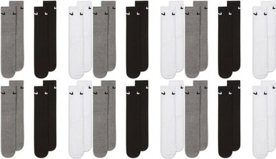 9 Paar Nike Everyday Lightweight Crew SX7676 Tennis Socke weiß schwarz grau