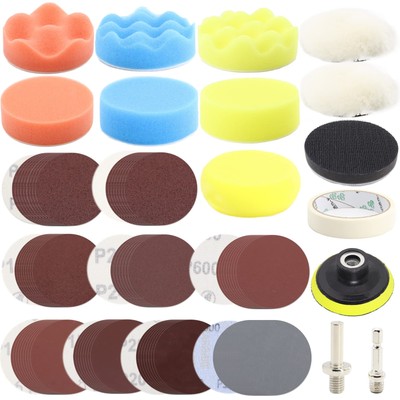 104PCS Car Headlight Restoration Kit - 3Inch Sanding Discs, Wool & Sponge Buf...