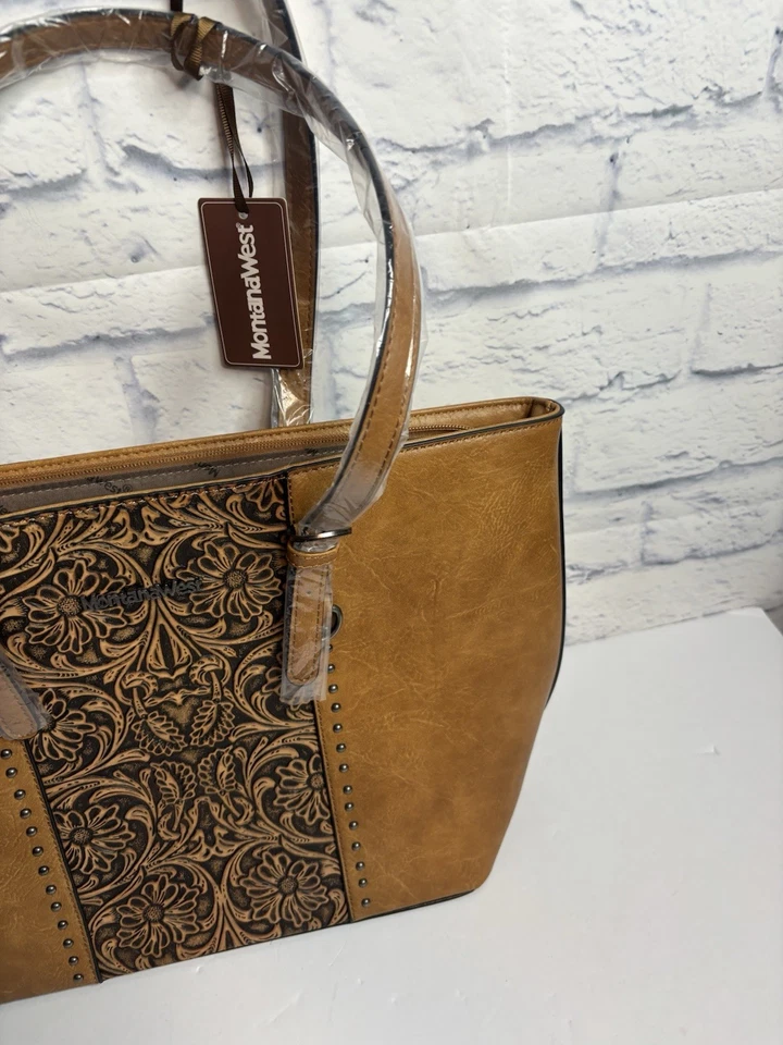 Montana West скрытый переноски Hobo сумка желтовато-коричневый/коричневый новый читать искусственной кожи - Изображение 4 из 4