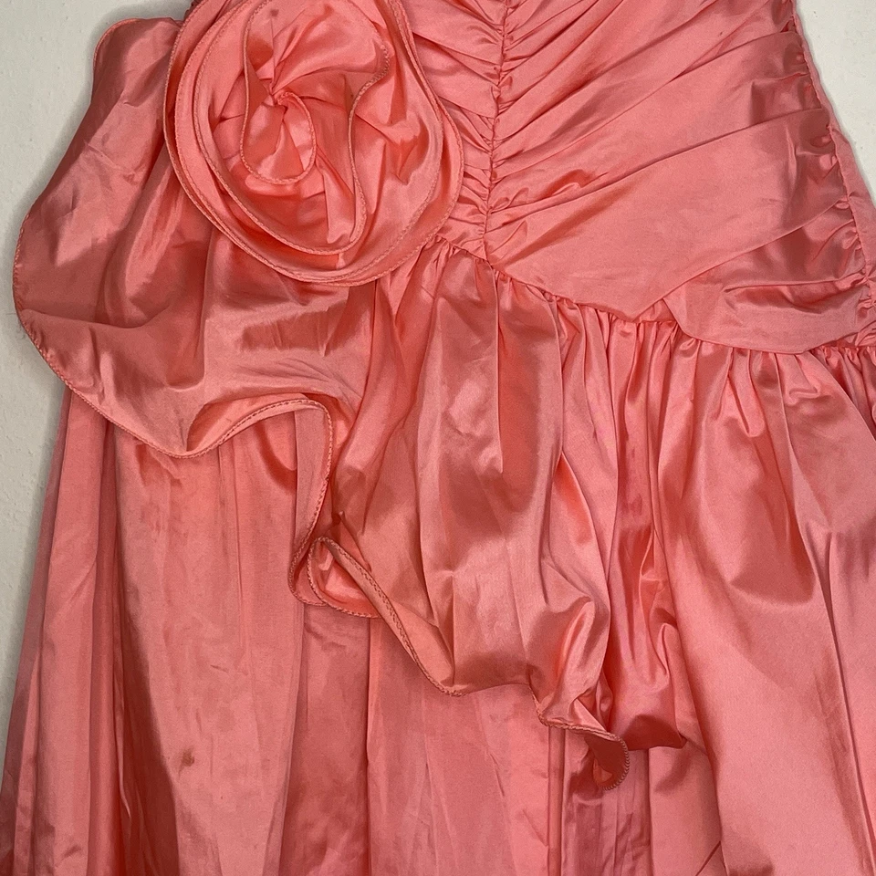 VTG 80s Prom Dress Satin Zum Zum Vintage 9/10 Modern 4/6 Peach Pink Orange - Image 3 of 4