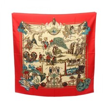 HERMES Carre 90 Au FIL de la SOIE Scarf silk Red Multicolor Used Women