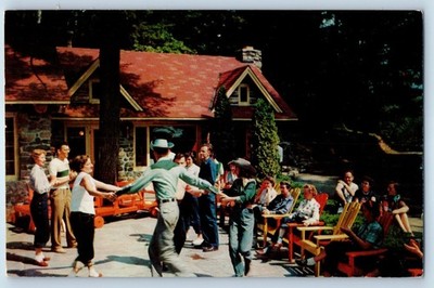 1956 Lake Luzerne New York Postcard Hidden Valley Ranch Alan Mitcheltree Dancing