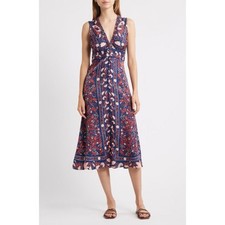 FARM Rio Women's Multicolor Boho Floral Scarf Sleeveless Midi Dress Small NWOT