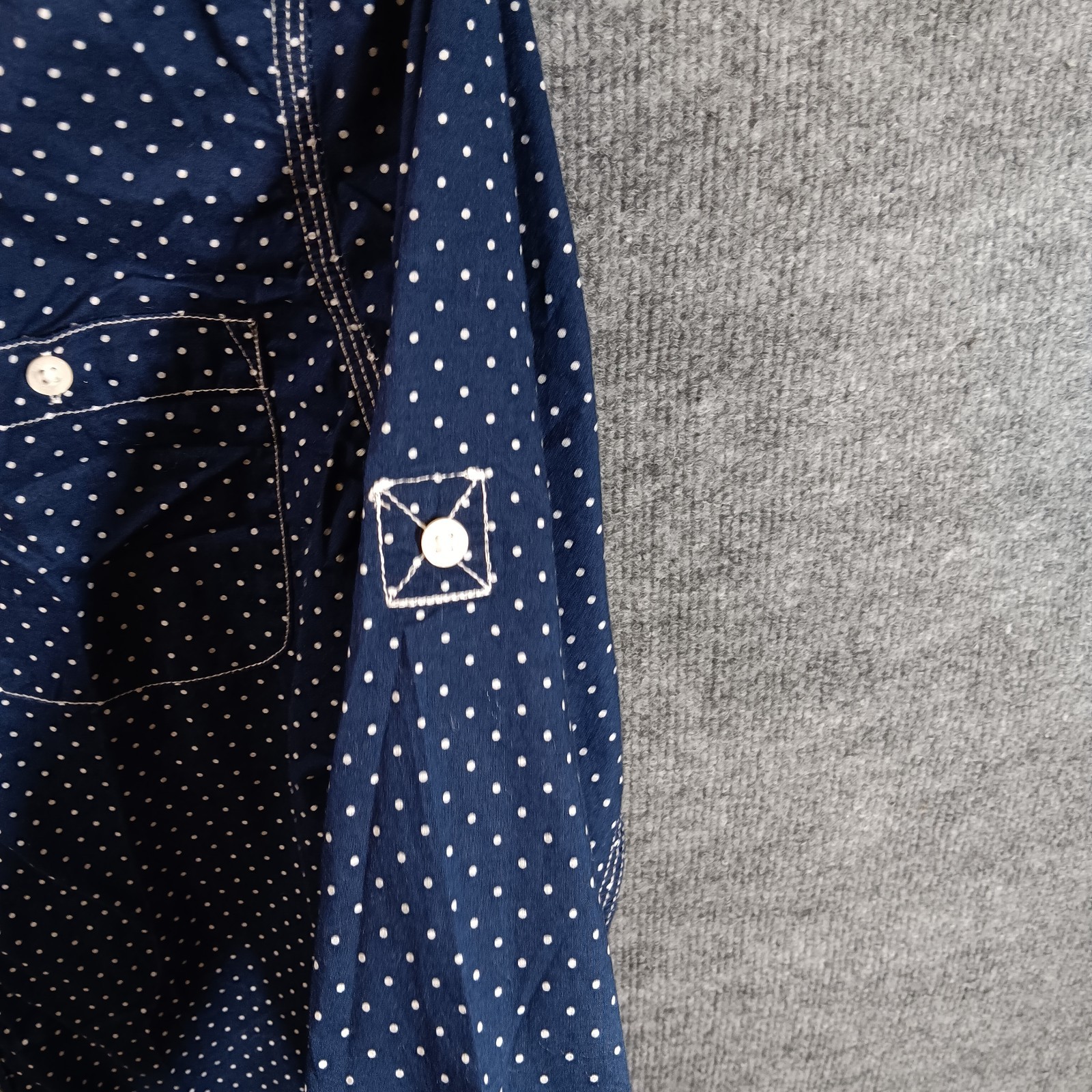 Lauren Ralph Lauren Dress Shirt Button Up Blue Polka Dots Contrast Stitched