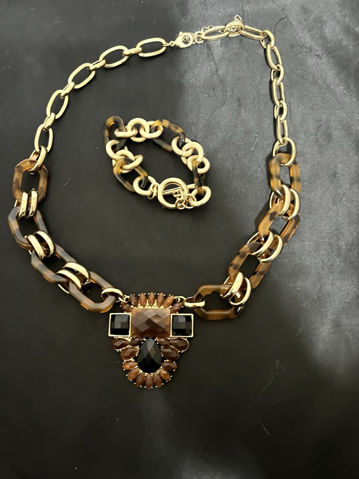 Statement Tortoiseshell Link Necklace & Bracelet … - image 1