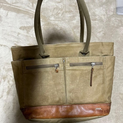 #ad Porter Canvas x Leather Tote Bag Khaki Good Capacity Vintage From Japan $90.25