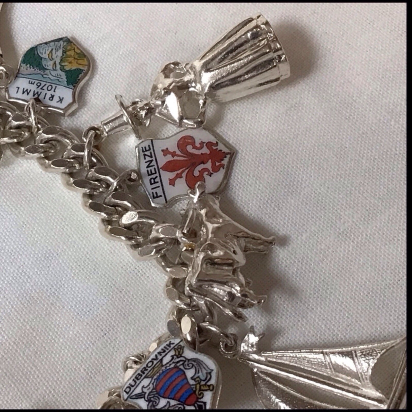 Vintage Solid Silver Curb Link Charm Bracelet 21 … - image 7