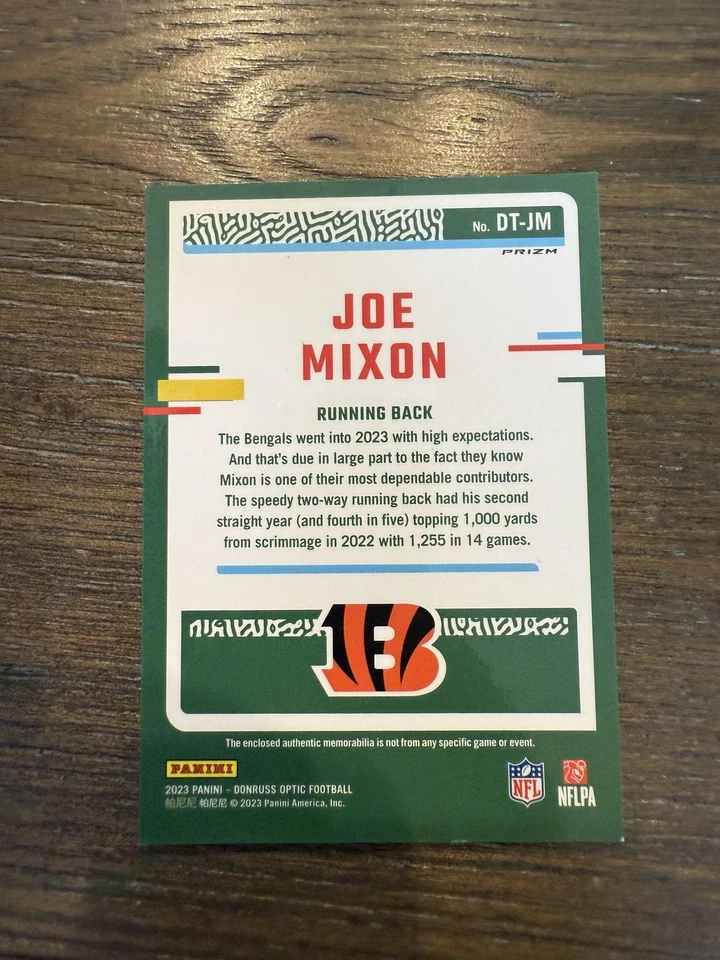 2023 Donruss Optic #DT-JM Joe Mixon Donruss Threads Blue Hyper - Image 2 of 2