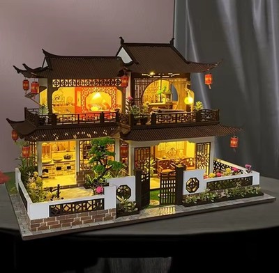 3D Pizzle Bausatz Chinesische Villa Mit Möbeln und Beleuchtung