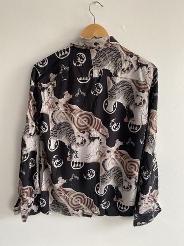 All Saints Shirt Mens Small Black Brown Akita LS Long Sleeve Viscose Oriental - Picture 14 of 16