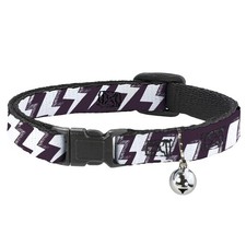 Cat Collar Breakaway with Bell Lightning Bolts Sketch Plum/White NARROW Fits 8.5