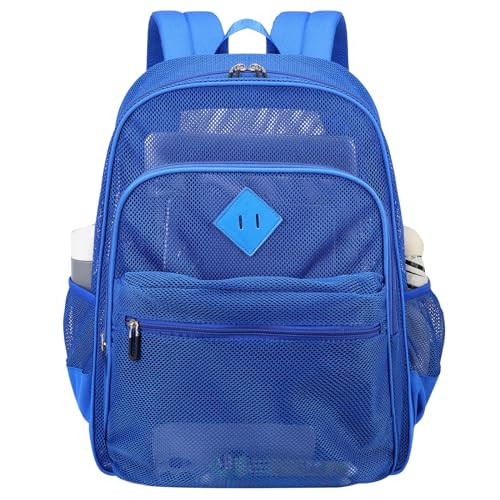 Mesh Bacpack Heavy Duty for School, Lightweight See Through College Blue - Picture 1 of 6