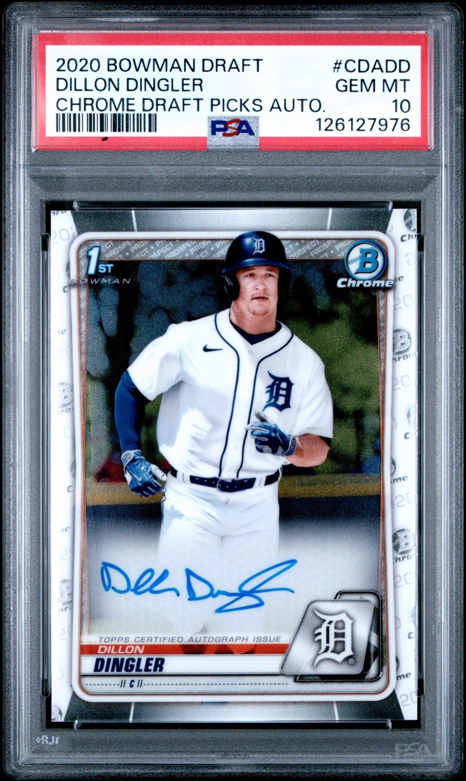 2020 Bowman Chrome Draft Dillon Dingler Rookie Base Auto PSA 10 Detroit Tigers
