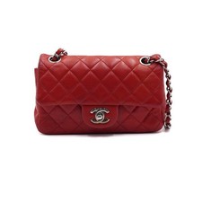 CHANEL Red Lamb New Mini Classic Flap Silver Chain Shoulder Bag 152314962 P 