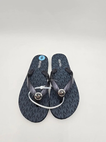 Michael Kors MK Logo Jet Set Print Women's Flip Flops / Slip-on in Blue Size 6