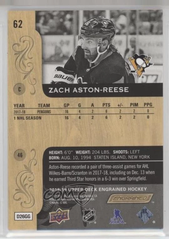 2018-19 Upper Deck Engrained Rookies /299 Zach Aston-Reese #62 Rookie RC - Image 2 of 2