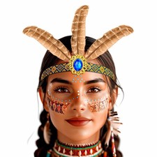 Native Indian Headband Feather Headbands Boho Headdress Chief Costume Gypsy F...