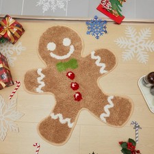 1 PCS Christmas Gingerbread Man Bath Rug Floor Mat 25x29.5 Inch Non Slip
