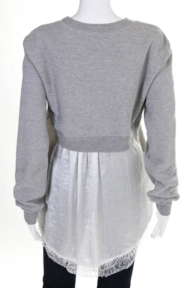 Clu Womens Lace Hem Crew Neck Pullover Sweatshirt Grey Size Small 11517934 - Image 3 of 4