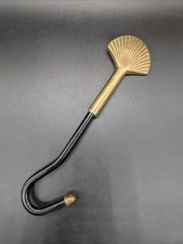 Vntg Brass Damper Lift Hook w Brass Shell Handle For Fireplace