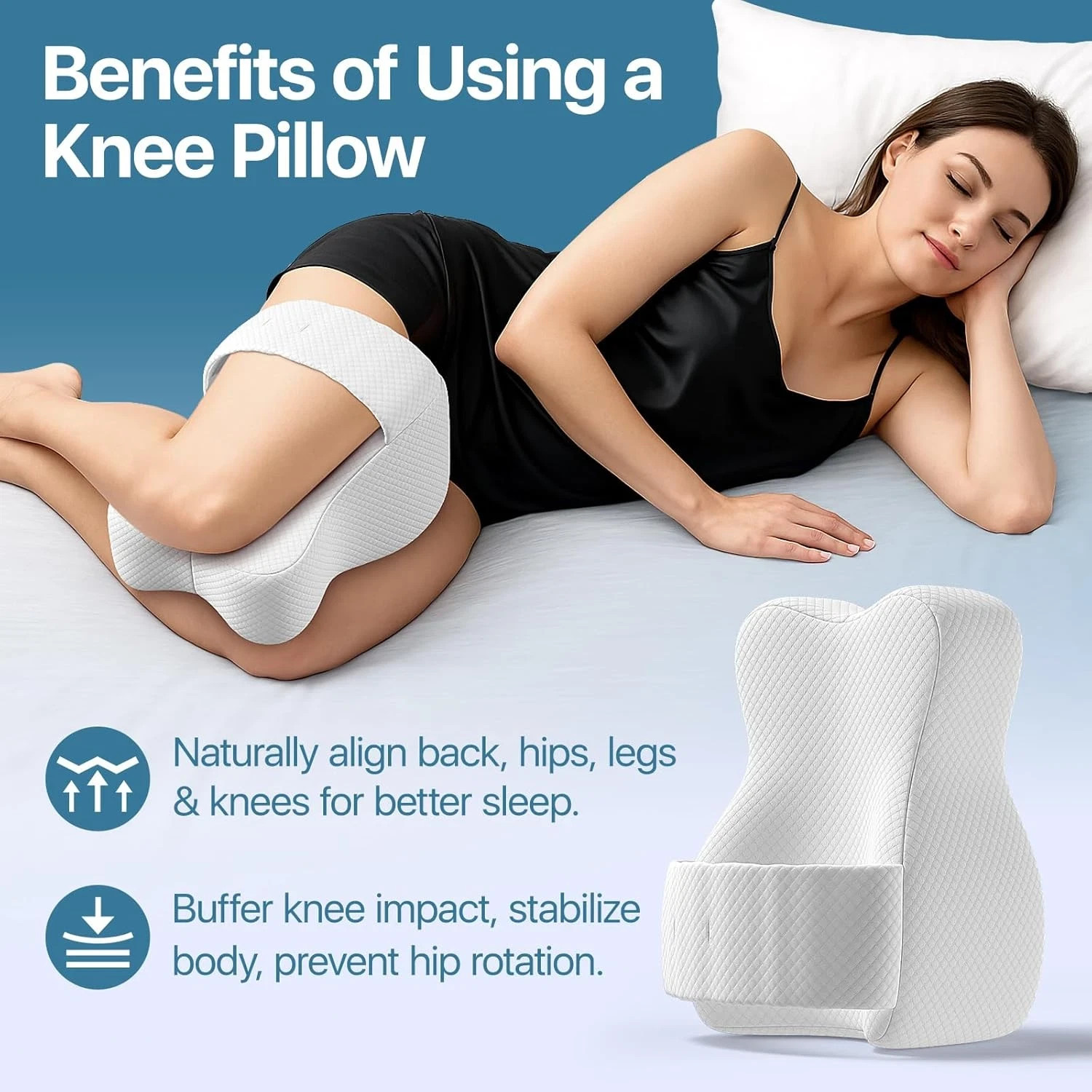 Knee Pillow for Side Sleepers, Large Comfortable Memory Foam Leg Pillow for Side