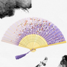 Bamboo Chinese Japanese Folding Fan Colorful Tassel Elegent Female Fan Vintage S