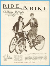 Pubblicità cappello Cloche 1929 Ride a Bike Cycle Trades of America ragazze in bicicletta anni 20