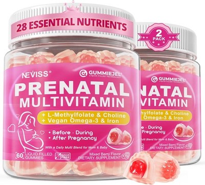 Prenatal Multivitamin Gummy for Women w/Methylfolate 1mg, Iron Choline Omega-3
