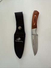 Winchester Logo Hunter Stainless Fixed Drop Blade Brown Wood Handle Knife