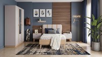 Stilvolles Beige Jugendzimmer Bett Kleiderschrank Nachttische Schlafzimmer