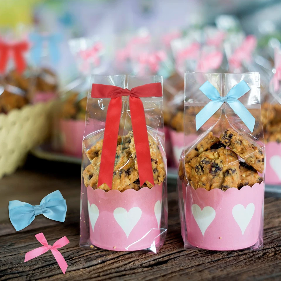 Paquete de 100 lazos de cinta de satén torcidos de 2,4 x 2,8" para artesanía [rojo] Foto 4 de 4