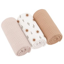 Musselin Spucktücher Baby 3er Set 60x60cm Baumwolle Braun Sonne