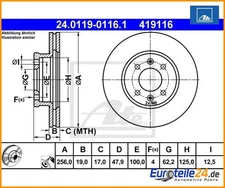 2 pieces brake disc ATE 24.0119-0116.1 for Hyundai Getz