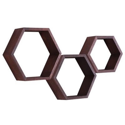 MITREL Hexagon Wall Shelf, Living Room Decor Wall, Wood Hanging Shelf for Bedroom...