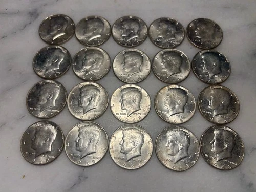 20 Kennedy 1968 D Half Dollars 40% Silver Very Good Condition # 11