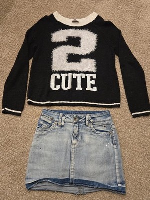 Adorable 2-Piece Justice Sweater and Jean Skirt Set for Girls Size 12