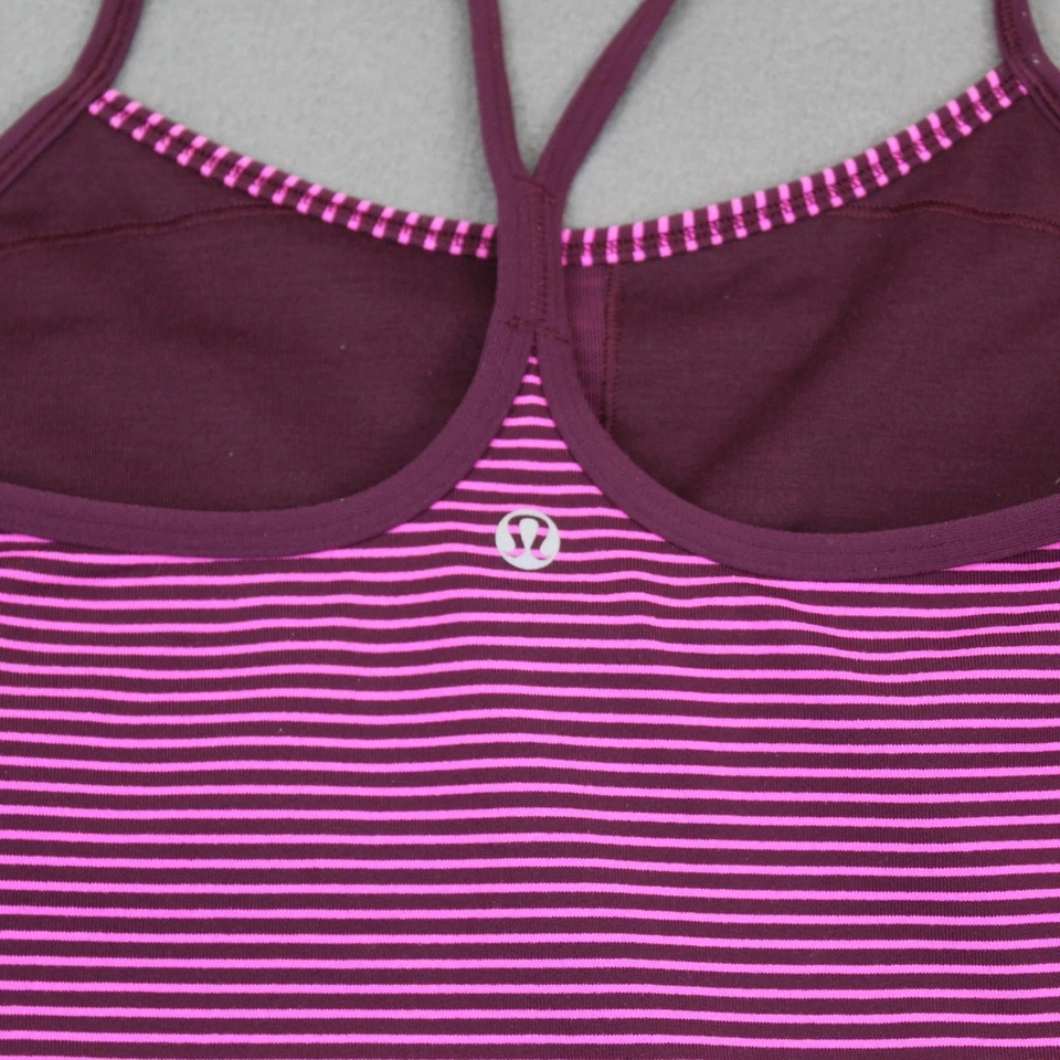 Camiseta sin mangas Lululemon para mujer 2 rosa púrpura rayas Power Y sujetador incorporado yoga Foto 4 de 4