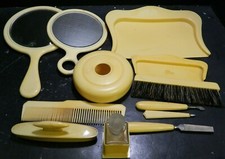 Vintage 12 Piece Art Deco Yellow Celluloid Vanity Set Good - Very Good Cond
