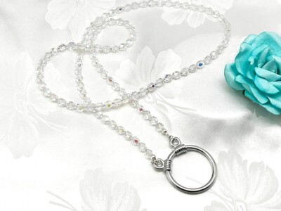 Crystal Eyeglass Necklace w Loop.  Reading Glasses & Sunglasses Holder Necklace
