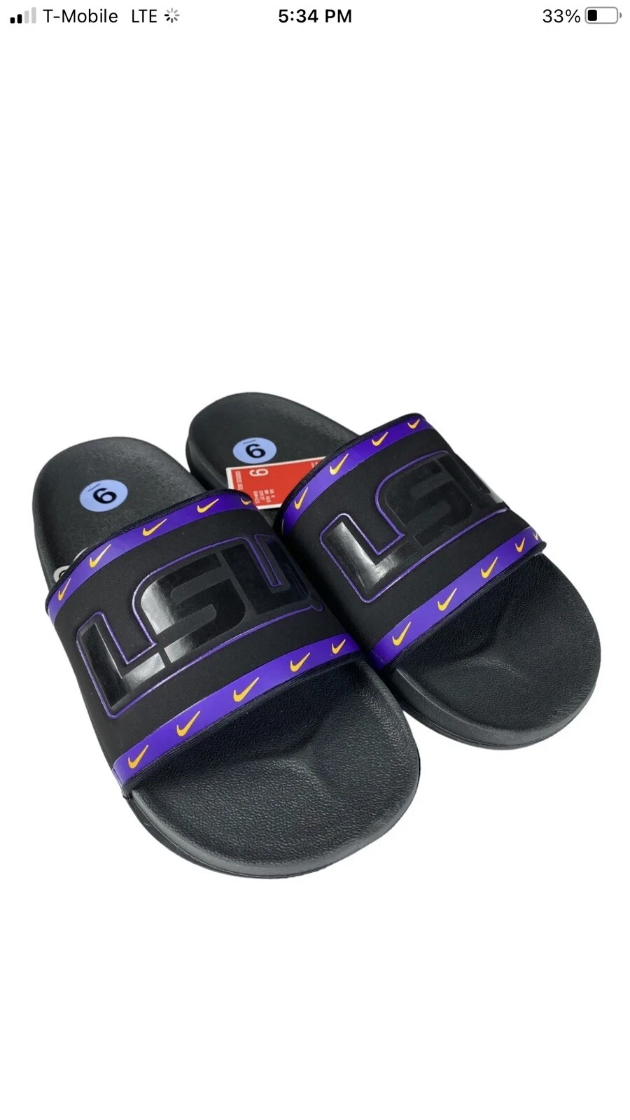 JORDAN Sandali Nike Offcourt Slide LSU Tigers Sandal College Football PE da uomo taglia 9