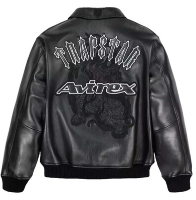 Avirex X Trapstar Black Soft Cowhide Leather Origional Bomber Leather Jacket