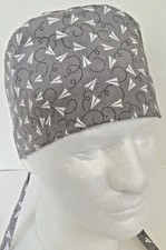 Gray with Paper Airplanes Lined Medical Scrub Cap Surgery Hat Dental Chemo Cap