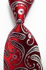 New Classic Paisley Red White Black JACQUARD WOVEN Silk Men's Tie Necktie