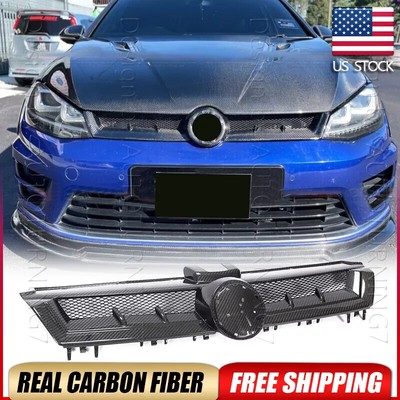 For VW Golf 7 MK7 VII GTI R 14-17 Front Bumper Grille Hood Trim Cover Dry Carbon