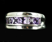 Vintage Square Cut Amethyst Sterling Silver Ring sz 7.25