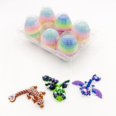 6 Pack Small Mystery Eggs, 3D Printed Dragon Eggs with Colored Dragon Inside neu
