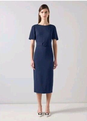 BNWT LK BENNETT NAVY FORMAL MIDI DRESS UK SIZE 18 UK