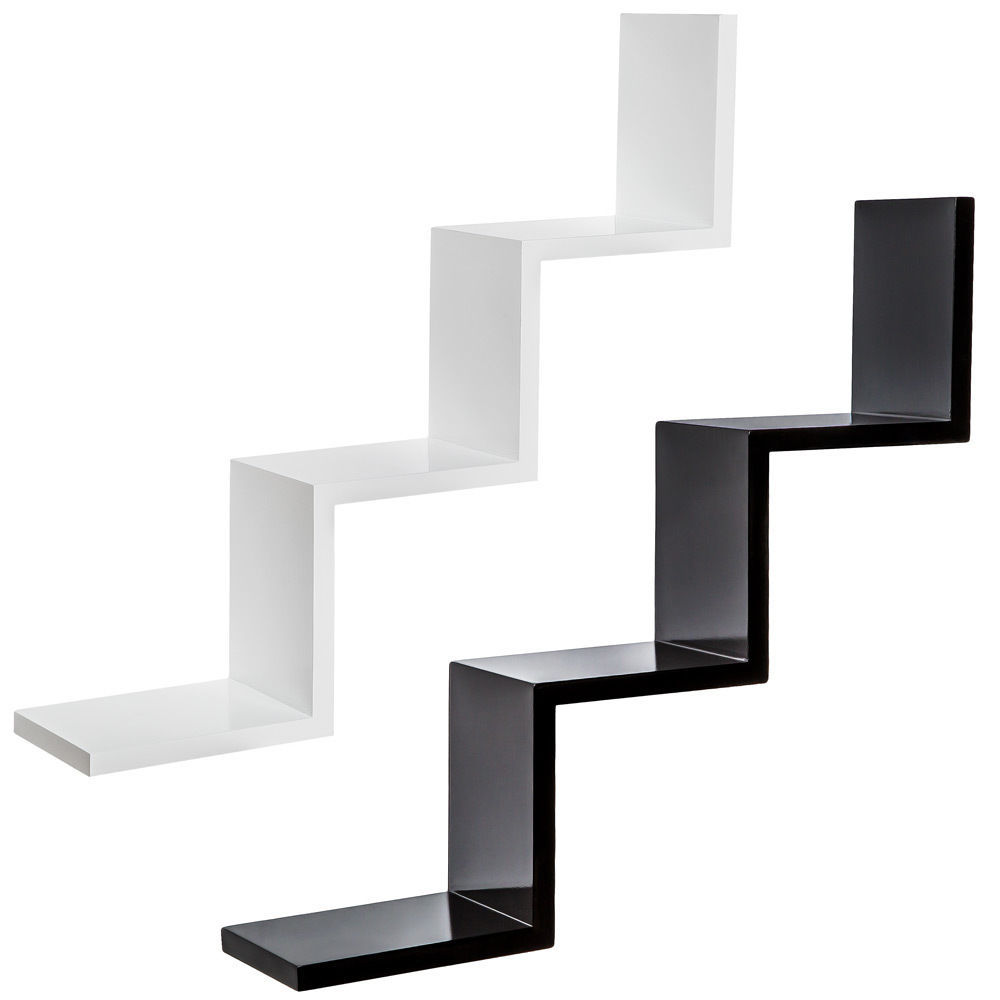 Modern Zig Zag Floating Wall Shelf W Shape Display Book CD DVD