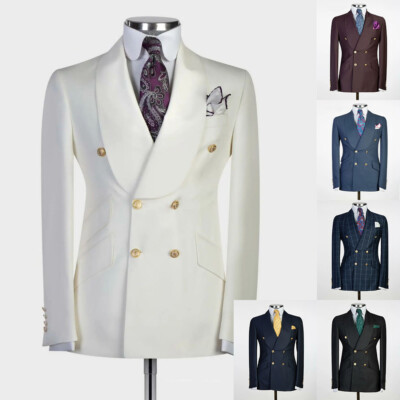 Men Suits Slim Fit Wedding Formal Wear Shawl Lapel Tuxedo Double Breasted Jacket